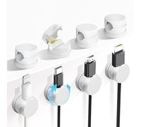 Abnii Soporte giratorio de 360°, 8 organizadores de cables de resorte, gestión de cables de escritorio, soporte adhesivo para cable de carga de teléfono para mesita de noche, coche, pared, oficina