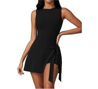 ABOCIW Vestido de tenis de cuello alto para mujer, sin mangas, falda cruzada, pantalones cortos integrados, vestido atlético de golf, mameluco de entrenamiento, Negro, XL