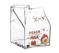 Aboiled Taza cuadrada Kawaii de 380 ml de vidrio de cartón lácteo, resistente al calor, dulce fresa y melocotón, taza de desayuno, budin, botellas de leche, alta calidad, B