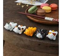 ABOING Es tan lindo. Soporte para palillos de cerámica de gato de la fortuna de estilo japonés para 5 lindos gatos de la serie Superman Flight Adecuado para uso familiar y en restaurantes pequeños