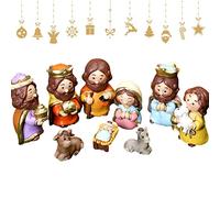 Abonda belén para Pascua, 10 adornos resina para escena pesebre, juegos figuras Jesús con figuras la Virgen María, estatua Belén para interiores y exteriores