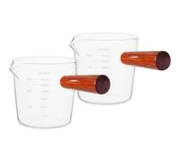 ABOOFAN 2 Piezas Jarra de Crema de Vidrio de 180ml Asa de Madera | Boca Ancha y Cuerpo Transparente, Medición Precisa, Limpieza Fácil, para Leche y Jarabes en Cocina