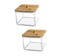 ABOOFAN 2 Piezas Organizador Acrílico para Discos Desmaquillantes y Hisopos Caja de Almacenamiento con Tapa de Bambú para Baños y Dormitorios Compacto y Decorativo