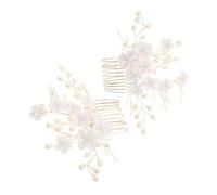 ABOOFAN 2 piezas Peineta de Novia con Flores de Porcelana Fría y Perlas Falsas Accesorio Ligero y Elegante para Bodas y Damas de Honor Complemento para Pelo Eventos Formales