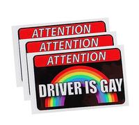 ABOOFAN 3 Piezas Pegatinas para Coche Unidades Decorativas y Reflectantes de Pet Resistentes al Agua Sol Diseño y Attention Driver Is Gay para Personalizar Vehículo
