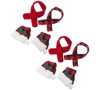 ABOOFAN 4 Juegos Decoración Navideña para Botellas de Vino Bufanda Festiva de Cuadros de Búfalo para Botellas de Vino Mini Gorro de Papá Noel para Decorar Fiestas de Navidad