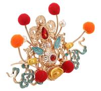 ABOOFAN Adorno de Pelo Tradicional China Rojo con Pompón y Pasador para Boda y Año, Accesorio Vintage de Perlas y Gemas de Imitación, Adecuado para Peinado Nupcial y Cosplay