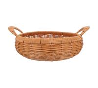ABOOFAN Bandeja Redonda de Ratán Imitación Tejida a Mano con Dos Asas | Cocina y Comedor, Transporte Fácil, Estilo Retro Japonés, Uso Versátil en Aperitivos, Frutas y Pan