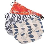 ABOOFAN Bolsa de Almuerzo Japonesa de Mano 3 Piezas Cordón, Diseño Estilo Japonés, Bolsas Bento para Exteriores y Picnic, Tamaño Compacto, Colores Buda Azul Hoja, Agua y Olas Rojas