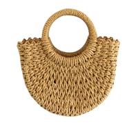 ABOOFAN Bolso de Mano de Paja Tejido a Mano Diseño Media Luna, Gran Capacidad y Estilo Único para Playa y Verano Mujer Marrón