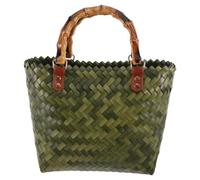 ABOOFAN Bolso de Playa Tejido a Mano para Mujer, Gran Capacidad y Multiusos, Material Bambú Pvc, Estilo Vintage, Tamaño 32x28x10cm, Adecuado para Vacaciones y Piscina