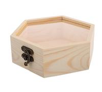 ABOOFAN Caja Hexagonal de Madera de Pino con Tapa de Cristal Caja de Recuerdos Almacenamiento Multifuncional para Joyas Flores Secas Manualidades Vintage para Hogar y Obsequio