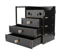 ABOOFAN Caja Organizadora de Cosméticos Espejo Negra de Escritorio 3 Cajones, Estante Multifuncional de Madera Contenedor Práctico para Almacenamiento y Orden en Tocador y Hogar