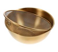 ABOOFAN Colador de Cocina de Acero Inoxidable 22 Cm, Juego 2 Piezas Cesta de Drenaje y Cuenco Dorado, Colador Cedazo Fino para Arroz, Frutas y Verduras, Utensilios para Cocina Doméstica