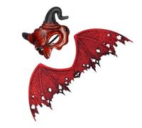 ABOOFAN Conjunto de Alas de Demonio y Máscara de Media Cara para Halloween en Tela No Tejida Roja, Cómoda y Transpirable, Adecuado para Fiestas y Cosplay