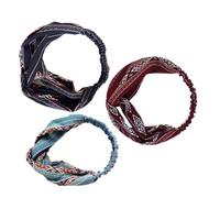 ABOOFAN Diademas Anchas Bohemias Elásticas 3 Piezas para Mujer Deportivas y Étnicas en Azul, Azul Marino y Rojo Oscuro, Bandas Cabello Cómodas para Spa, Ejercicio y Uso Diario