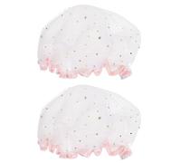 ABOOFAN Gorros de Ducha Impermeables Color Blanco 2 Piezas para Mujer Talla Única Material Eva Diseño de Pequeñas Estrellas, Banda Elástica Ajustable para Baño, Spa y Maquillaje