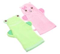 ABOOFAN Guantes de Baño Exfoliantes para Ñiño 2 Piezas Tamaño Grande Diseño Animal Rosa y Verde para Niñas y Niños Uso Diario Baño Accesorios