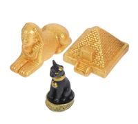 ABOOFAN - Juego de 3 figuras egipcias decorativas, esculturas de pirámides antiguas, esfinge, diosa del gato, miniaturas decorativas, conjunto de adornos para la decoración