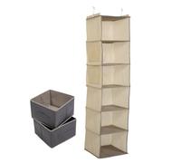 ABOOFAN Organizador Colgante Tela No Tejida de 6 Niveles, para Armario | Seis Compartimentos Separados, Aperturas Reforzadas Amplias, Plegable, Beige, para Entrada y Mudanzas Temporales