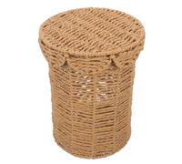 ABOOFAN Papelera Redonda de Cuerda de Papel Tejida con Tapa, Khaki | Estilo Nórdico Minimalista, Ligera y Compacta, para Oficina o Tocador, con Textura Trenzada