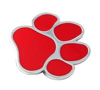 ABOOFAN Pegatina Decorativa para Coche Forma de Pata de Perro, Aleación de Zinc Resistente al Agua, Diseño Plata Fondo Rojo, Adhesivo Duradero para Automóviles y Motocicletas, Calcomanía