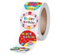 ABOOFAN Pegatinas del Festival de Cumpleaños Redondas Adhesivas, 1 Rollo de 500 Piezas en Placa de Cobre, Fáciles de Despegar y Pegado Firme para Decoración Festiva