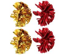 ABOOFAN Pompones de Animadora 4 Piezas, Colores Rojo y Dorado Vibrantes, Ligeros y Resistentes, Accesorios de Porristas para Eventos Deportivos, Festivales y Celebraciones de Animación