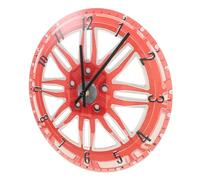 ABOOFAN Reloj de Pared de Rueda de Coche 3D Rojo Vintage con Movimiento de Cuarzo Silencioso, Decoración Retro para Sala de Estar y Dormitorio, Reloj Mecánico Antigüedad Moderno para