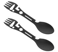 ABOOFAN Set de 2 Tenedores-cucharas para Camping de Acero Inoxidable Negro, Livianos y Resistentes la Oxidación, Ideales para Actividades al Aire Libre