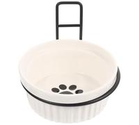 ABOOFAN Soporte Colgante para Tazón de Comida para Mascotas 2 Piezas, Cuenco de Cerámica Blanco Diseño de Huella, Accesorio Práctico para Perros y Gatos, Adecuado para Casa y Pared