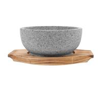 ABOOFAN Tazón de Bibimbap Tazón Coreano de Piedra Redondo 16cm 600ml con Bandeja y Base de Madera, Retiene el Calor, Fácil de Limpiar, para Cocina y Preparación de Bibimbap