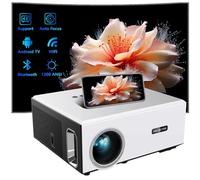ABoolon Proyector de película para exteriores 1000ANSI para altavoces de 500 pulgadas, 20 W, corrección de piedra angular 6D, 50% ZoomPPT, proyector nativo 1080P compatible con 4K, iOS, Android, ganar