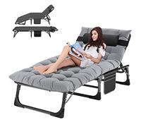 ABORON Cunas de Dormir para Adultos, Ajustable al Aire Libre, 5 Posiciones, Plegable, Tumbona con Almohada, Silla reclinable portátil para Playa, césped, Camping, Piscina, Bronceado Solar