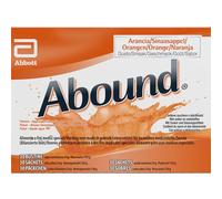 Abound Aminoácidos y HMB; mezcla de aminoácidos con arginina, glutamina y HMB. Sin gluten, sin lactosa. Sabor Naranja. Paquete 30 sobres x 24 g