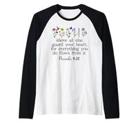 Above Else Guard Your Heart Proverbs 4:23 Bible Verse Jesus Camiseta Manga Raglan