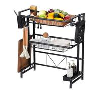 Above Sink Shelf Kitchen Countertop Organizer Double Dish Drainer Black (For 40-65cm Sink, Rustproof and Solid)(Double layer B)