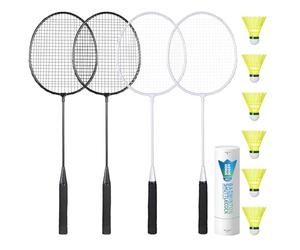 AboveGenius Juego de 4 raquetas de bádminton para juegos de jardín al aire libre, incluidas 4 raquetas de nieve, 6 volantes de bádminton de nailon, raquetas de bádminton ligeras para principiantes