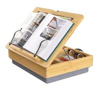 AboveTEK Atril de Lectura de Bambú con Cojín Suave, Soporte Ajustable para Libros y Tablet, Atril con Almacenamiento, Porta Recetas de Cocina, Soporte para Libros de Cama y Escritorio
