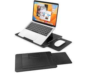 AboveTEK Bandeja para Portátil para Cama, Sofá y Regazo, Escritorio Portátil Plegable con 3 Ángulos Ergonómicos, Superficie PU Antideslizante, Alfombrilla de Ratón Retráctil, Compatible hasta 15,6"