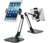 AboveTEK Brazo Largo de Aluminio para Soporte de Tablet, iPad Plegable con Soporte Giratorio de 360 Grados, Soporte de Montaje con Abrazadera para iPhone (Negro)
