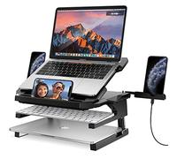 AboveTEK Laptop Stand, 20 Angles Two-Layer Height Adjustable Laptop Stands, Portable Laptop Riser with 360 Rotating Base Storage Space & Extra Phone Holders Compatible with 10''-17'' Laptops Black