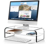 AboveTEK - Soporte de acr lico de dos niveles para monitor, elevador de computadora para el hogar y la oficina, transparente para guardar el tecl