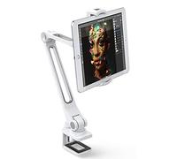 AboveTEK Soporte de Pinza para iPad con Brazo Giratorio de 360° y Soporte para tabletas/teléfonos/iPad Mini de 4"-11". Aluminio, Ideal para Oficina en casa, Cocina y mesilla de Noche. Blanco