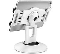 AboveTEK Soporte para Tablet Kiosco POS, Giratorio 360° Compatible con iPad y Tablets 6-13'', con Clips Ajustables y Base Estable, Ideal para Negocios, Oficina, Mostrador o Cocina, Blanco