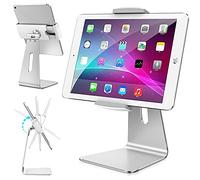 AboveTEK Soporte Tablet de Aluminio, Soporte para iPad 7-15,6'', Soporte Tablet Mesa/Escritorio Giratorio 360° Ajustable, Base Estable para TPV, Kiosco, Mostrador, Oficina, Recepción y Comercio
