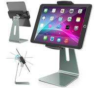 AboveTEK Soporte Tablet de Aluminio, Soporte para iPad 7-15,6'', Soporte Tablet Mesa/Escritorio Giratorio 360° Ajustable, Base Estable para TPV, Kiosco, Mostrador, Oficina, Recepción y Comercio