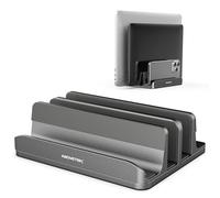 AboveTEK Soporte Vertical para Portátil Ajustable de Aluminio, Soporte 3 Ranuras para MacBook, Laptop y Tablet hasta 17,3'', Base Pesada Antideslizante para Escritorio, Organización Premium