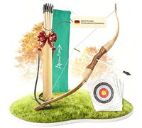 Abowllon® Set de Arco y Flechas de Madera con 12 Flechas, Carcaj, Bolsa de Almacenamiento & 4 Dianas | Arco para Principiantes, Equipamiento Deportivo al Aire Libre para Jóvenes