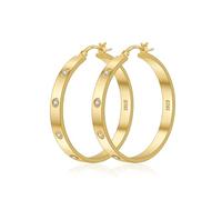 ABPBA Pendientes de aro ligeros de plata de ley para mujer, 5 mm de ancho, grandes, chapados en oro de 14 quilates, aretes de aro grandes para orejas sensibles de 30/40/50/60 mm, Gold40MM, Cobre